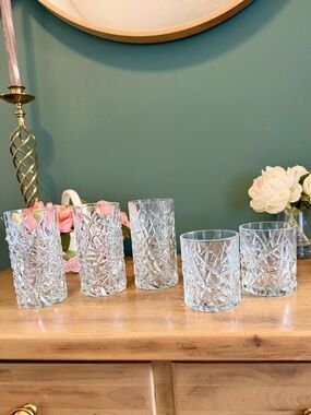 Cristal d’Arques Sculptra Geometric Glasses 5pc Set Highball & Rocks France